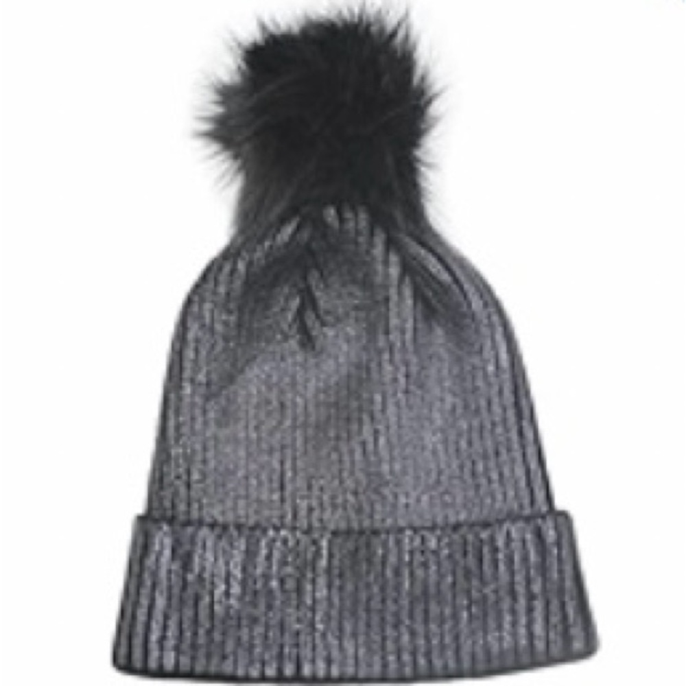 Women Girls Metallic Knit Beanie Pom Pom Winter Hat Soft Warm Skull Cap